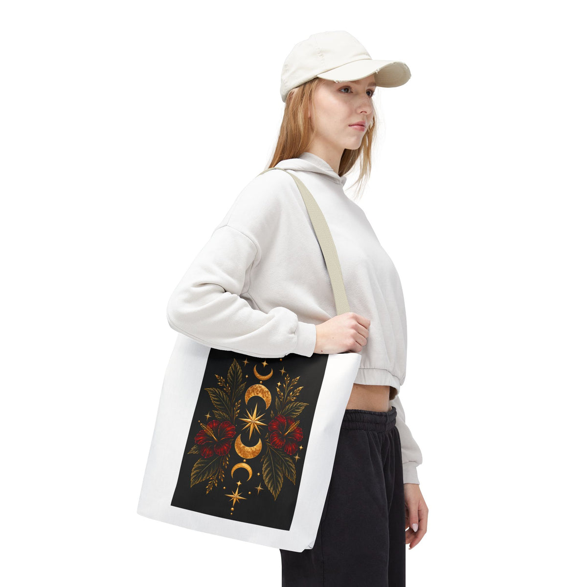 Moon Phase Floral Tote Bag Celestial Botanical Tote