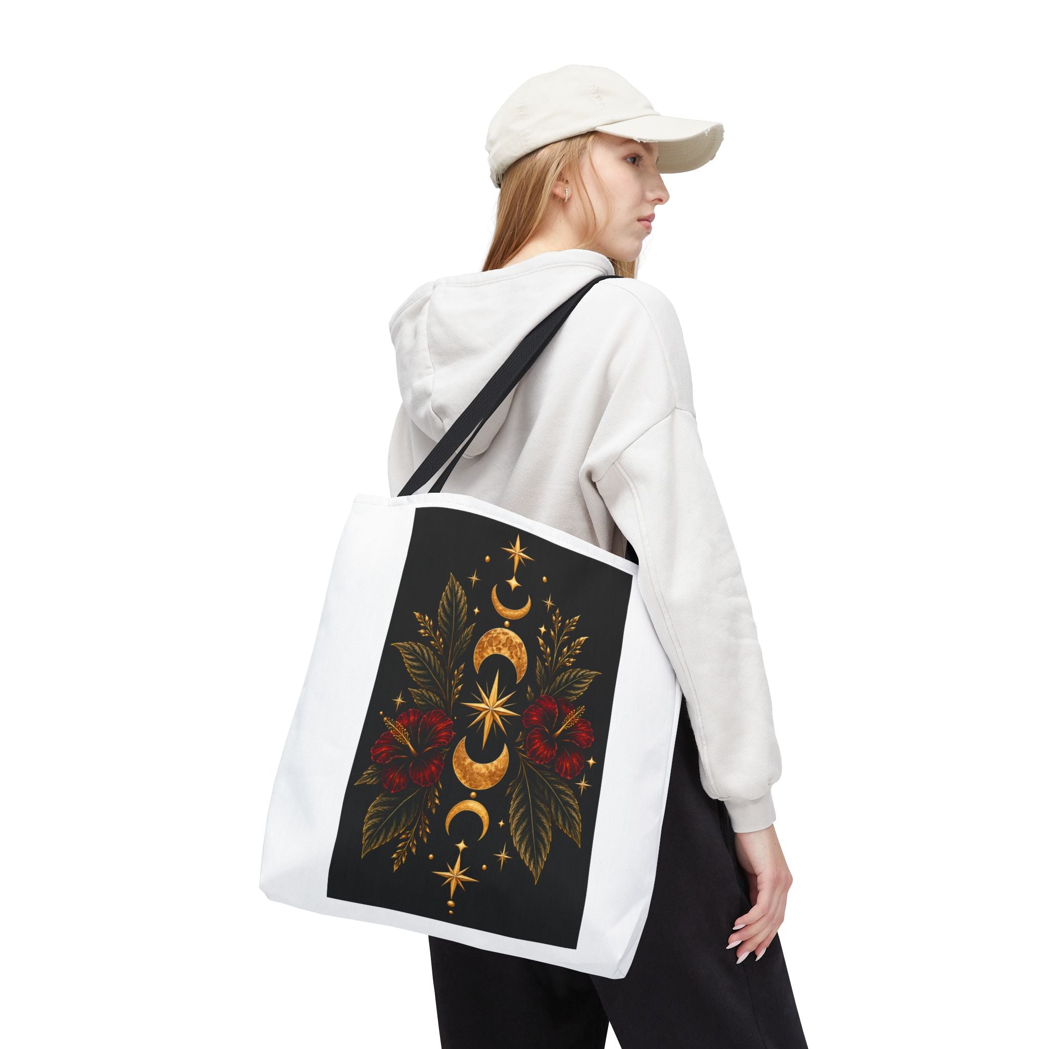 Moon Phase Floral Tote Bag Celestial Botanical Tote