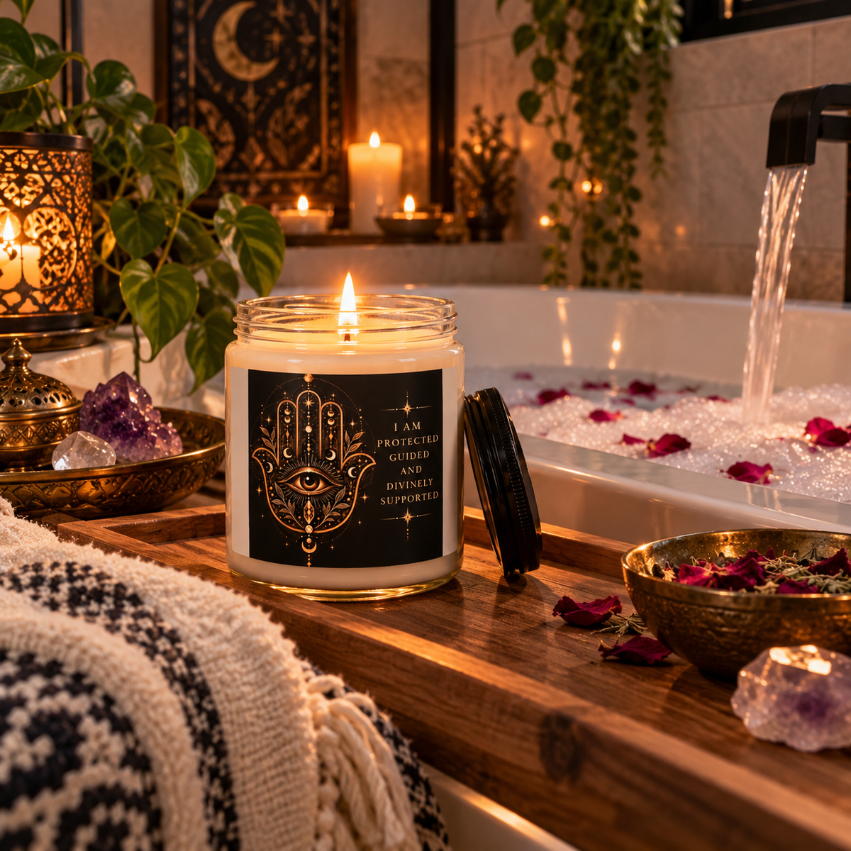 I Am Protected Guided and Divinely Supported Hamsa Soy Candle