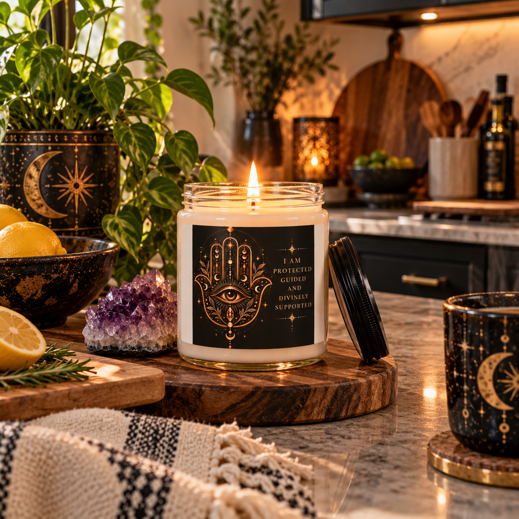 I Am Protected Guided and Divinely Supported Hamsa Soy Candle