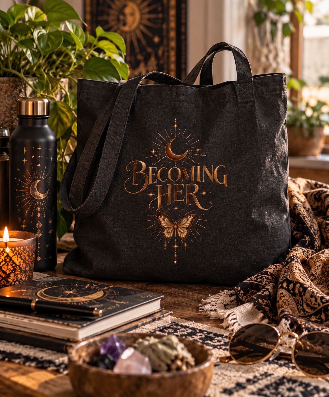 Becoming Her Inspirational Canvas Tote Bag