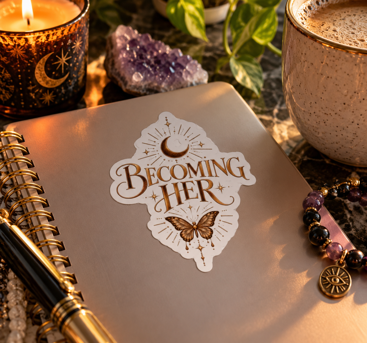 Becoming Her Butterfly Moon Kiss-Cut Sticker