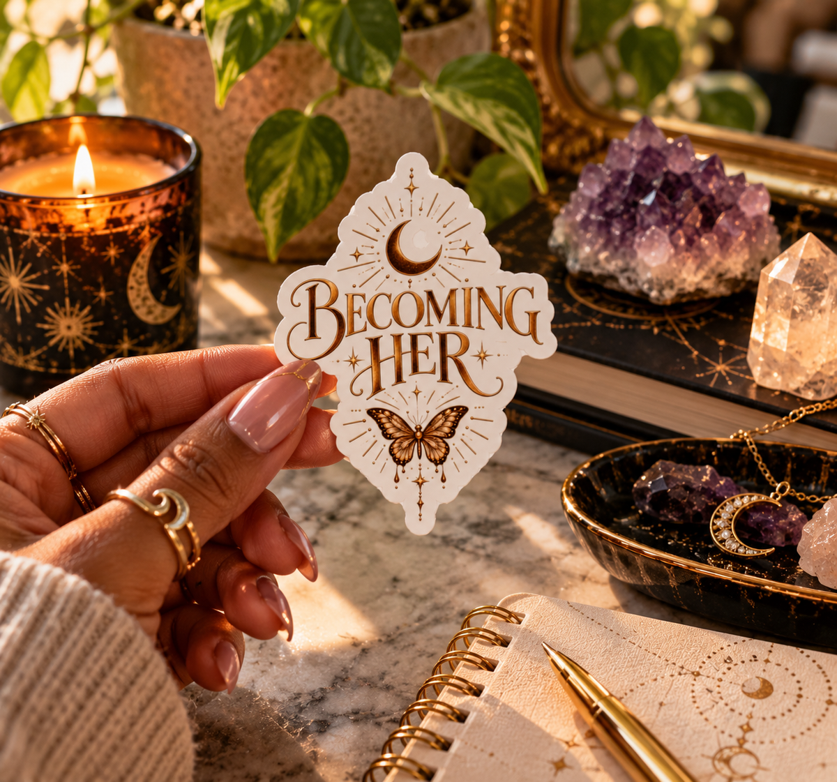 Becoming Her Butterfly Moon Kiss-Cut Sticker