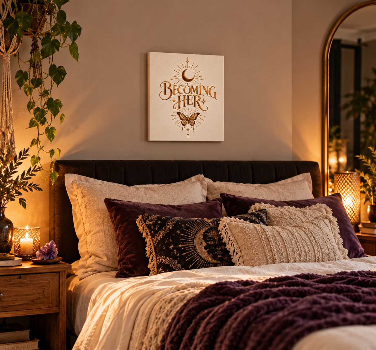 Becoming Her Butterfly Moon Canvas Wall Art