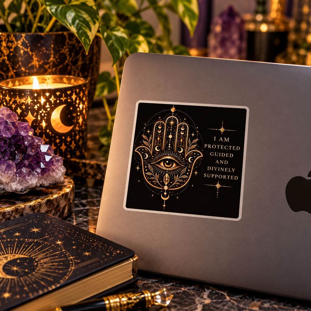 I Am Protected Guided and Divinely Supported Hamsa Hand Kiss-Cut Sticker