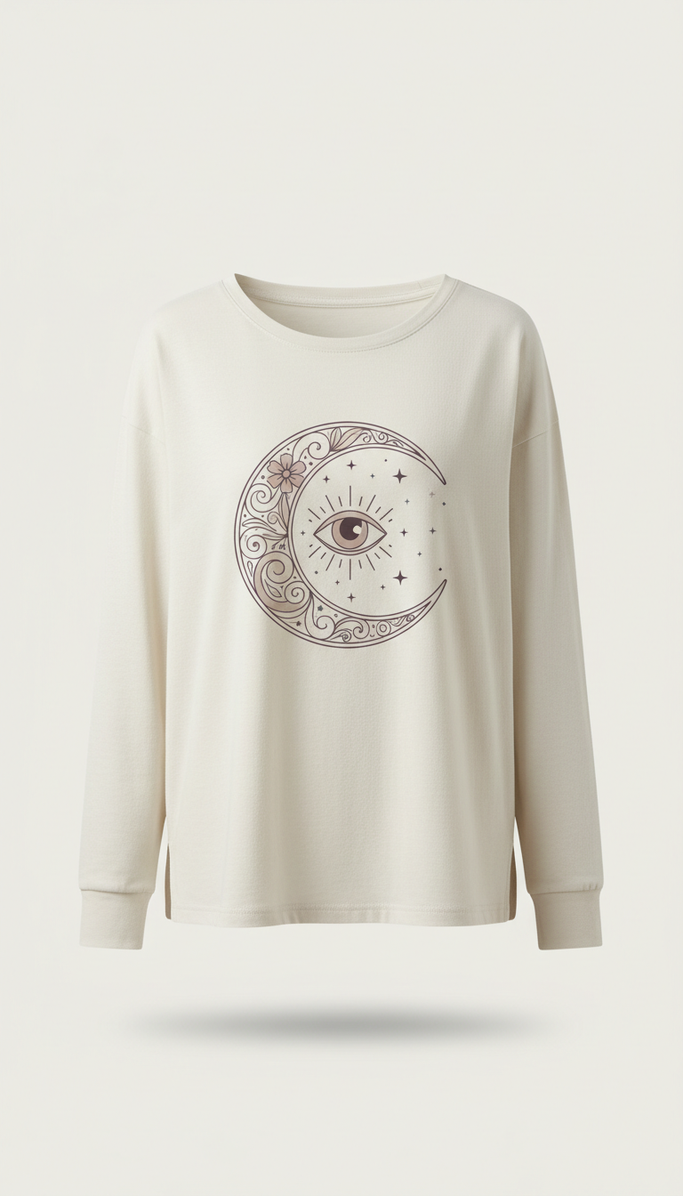 Rose Quartz Crescent Motif Long Sleeve Shirt